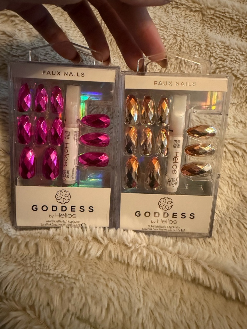 Goddess Faceted Faux Nail Sets – Hot Pink & Rose Gold
